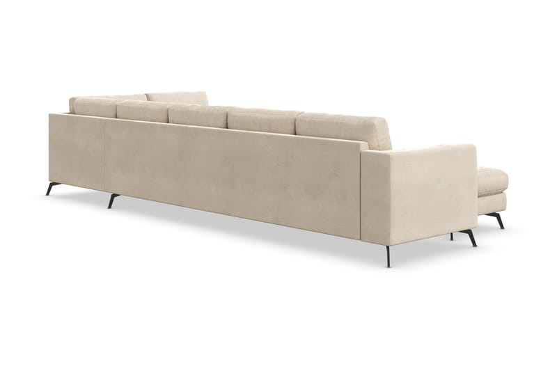 Ocean Lyx 6-seters Høyrevendt U-formet Sofa med Divan og Sjeselong + Fotskammel i Fløyel - Beige - Møbler - Sofaer - Sofaer med sjeselong