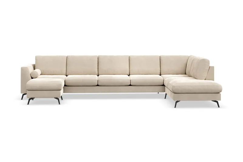 Ocean Lyx 6-seters Høyrevendt U-formet Sofa med Divan og Sjeselong + Fotskammel i Fløyel, Beige