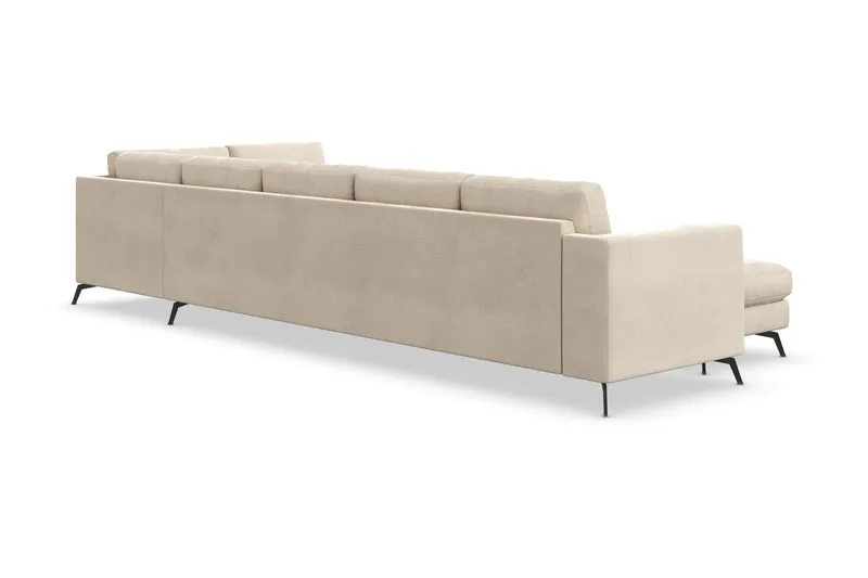 Ocean Lyx 6-seters Høyrevendt U-formet Sofa med Divan og Sjeselong + Fotskammel i Fløyel - Beige - Møbler - Sofaer - Fløyelssofaer