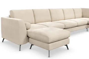 Ocean Lyx 6-seters Høyrevendt U-formet Sofa med Divan og Sjeselong + Fotskammel i Fløyel - Beige - Møbler - Sofaer - Fløyelssofaer