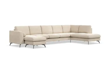 Ocean Lyx 6-seters Høyrevendt U-formet Sofa med Divan og Sjeselong + Fotskammel i Fløyel - Beige - Møbler - Sofaer - Fløyelssofaer