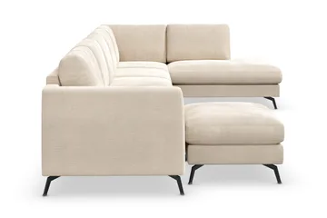 Ocean Lyx 6-seters Høyrevendt U-formet Sofa med Divan og Sjeselong + Fotskammel i Fløyel - Beige - Møbler - Sofaer - Fløyelssofaer