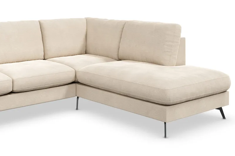 Ocean Lyx 6-seters Høyrevendt U-formet Sofa med Divan og Sjeselong + Fotskammel i Fløyel - Beige - Møbler - Sofaer - Fløyelssofaer