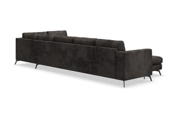 Ocean Lyx 6-seters Høyrevendt U-formet Sofa med Divan og Sjeselong + Fotskammel i Fløyel - Mørk grå - Møbler - Sofaer - Fløyelssofaer