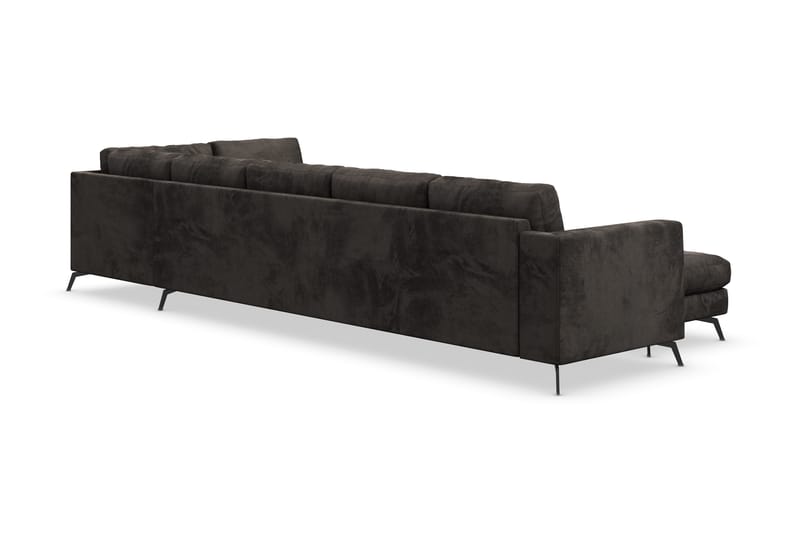 Ocean Lyx 6-seters Høyrevendt U-formet Sofa med Divan og Sjeselong + Fotskammel i Fløyel - Mørk grå - Møbler - Sofaer - Fløyelssofaer