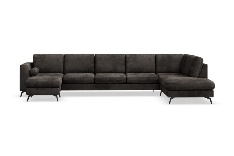 Ocean Lyx 6-seters Høyrevendt U-formet Sofa med Divan og Sjeselong + Fotskammel i Fløyel - Mørk grå - Møbler - Sofaer - Sofaer med sjeselong