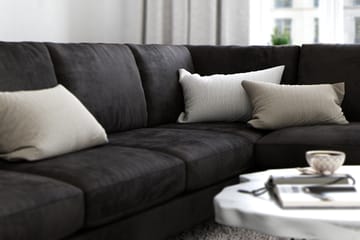 Ocean Lyx 6-seters Høyrevendt U-formet Sofa med Divan og Sjeselong + Fotskammel i Fløyel - Mørk grå - Møbler - Sofaer - Sofaer med sjeselong