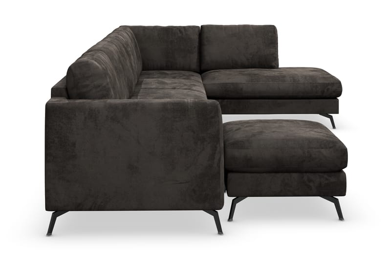 Ocean Lyx 6-seters Høyrevendt U-formet Sofa med Divan og Sjeselong + Fotskammel i Fløyel - Mørk grå - Møbler - Sofaer - Sofaer med sjeselong