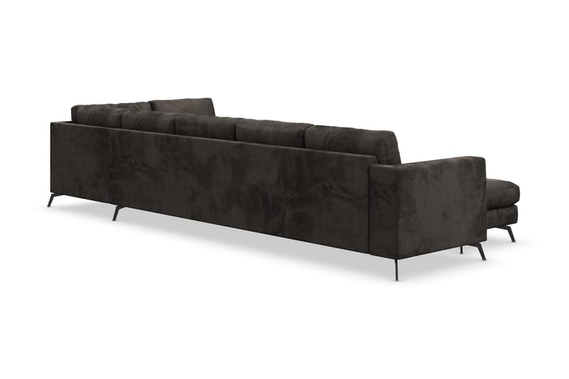 Ocean Lyx 6-seters Høyrevendt U-formet Sofa med Divan og Sjeselong + Fotskammel i Fløyel - Mørk grå - Møbler - Sofaer - Sofaer med sjeselong