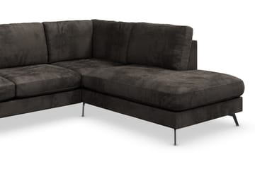Ocean Lyx 6-seters Høyrevendt U-formet Sofa med Divan og Sjeselong + Fotskammel i Fløyel - Mørk grå - Møbler - Sofaer - Sofaer med sjeselong