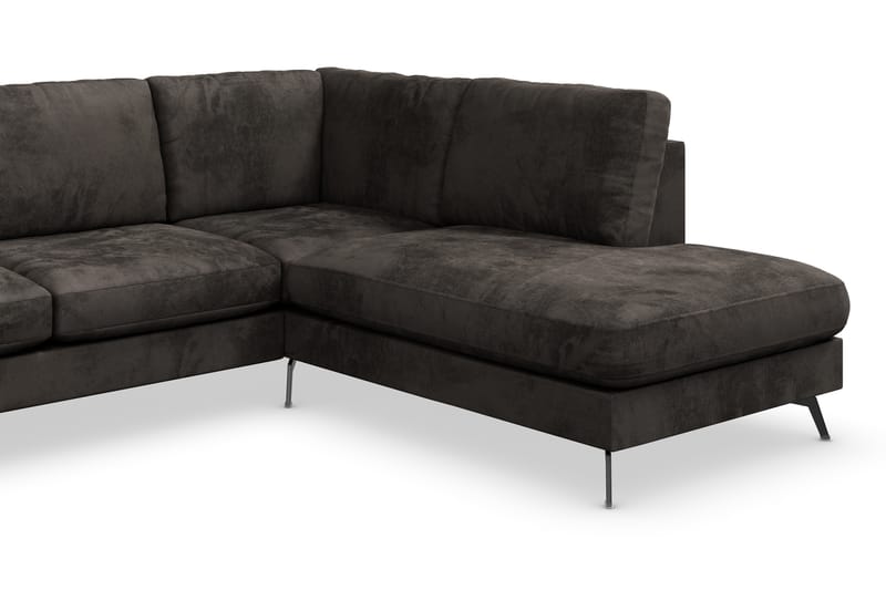 Ocean Lyx 6-seters Høyrevendt U-formet Sofa med Divan og Sjeselong + Fotskammel i Fløyel - Mørk grå - Møbler - Sofaer - Sofaer med sjeselong