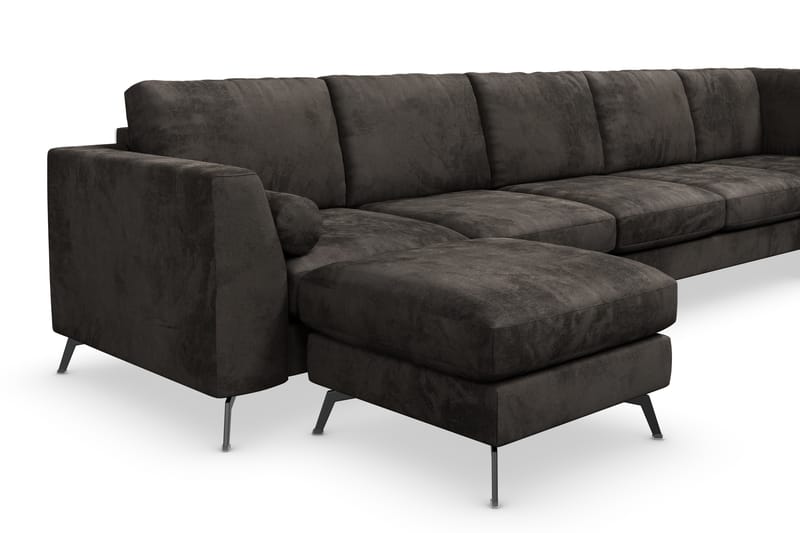 Ocean Lyx 6-seters Høyrevendt U-formet Sofa med Divan og Sjeselong + Fotskammel i Fløyel - Mørk grå - Møbler - Sofaer - Sofaer med sjeselong