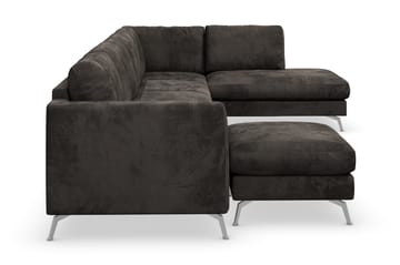 Ocean Lyx 6-seters Høyrevendt U-formet Sofa med Divan og Sjeselong + Fotskammel i Fløyel - Mørk grå - Møbler - Sofaer - Sofaer med sjeselong