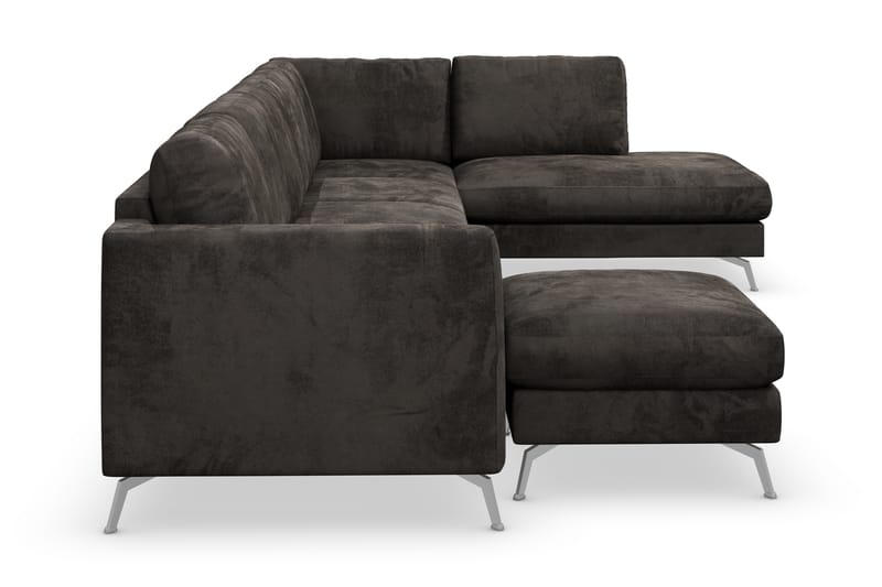 Ocean Lyx 6-seters Høyrevendt U-formet Sofa med Divan og Sjeselong + Fotskammel i Fløyel - Mørk grå - Møbler - Sofaer - Sofaer med sjeselong