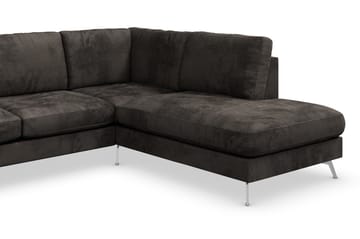 Ocean Lyx 6-seters Høyrevendt U-formet Sofa med Divan og Sjeselong + Fotskammel i Fløyel - Mørk grå - Møbler - Sofaer - Sofaer med sjeselong