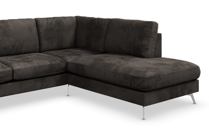 Ocean Lyx 6-seters Høyrevendt U-formet Sofa med Divan og Sjeselong + Fotskammel i Fløyel - Mørk grå - Møbler - Sofaer - Sofaer med sjeselong