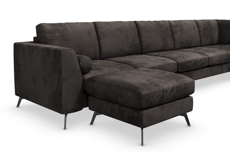 Ocean Lyx 6-seters Høyrevendt U-formet Sofa med Divan og Sjeselong + Fotskammel i Fløyel - Mørk grå - Møbler - Sofaer - Fløyelssofaer