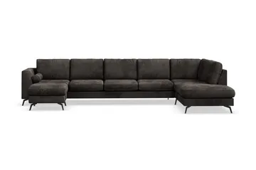 Ocean Lyx 6-seters Høyrevendt U-formet Sofa med Divan og Sjeselong + Fotskammel i Fløyel - Mørk grå - Møbler - Sofaer - Fløyelssofaer