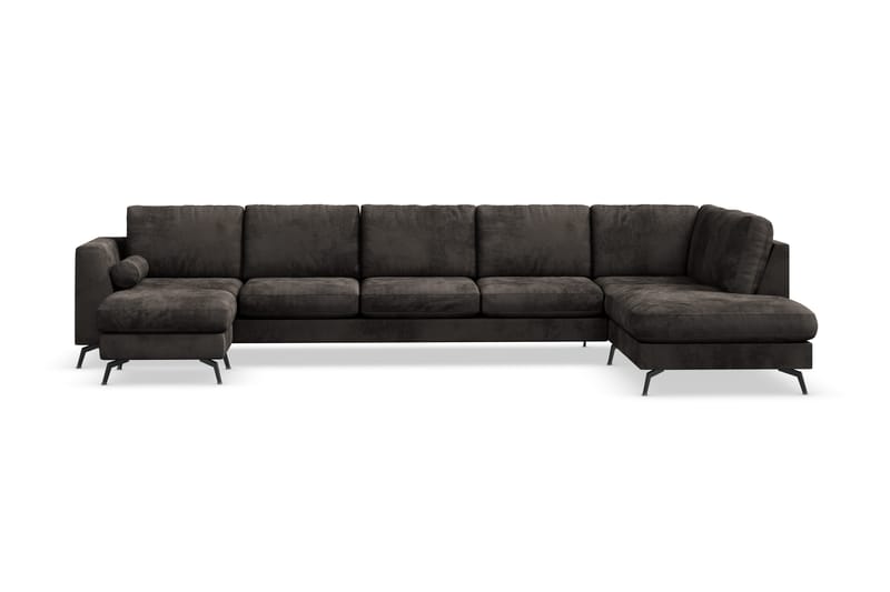 Ocean Lyx 6-seters Høyrevendt U-formet Sofa med Divan og Sjeselong + Fotskammel i Fløyel - Mørk grå - Møbler - Sofaer - Fløyelssofaer