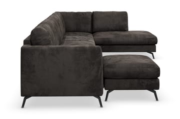 Ocean Lyx 6-seters Høyrevendt U-formet Sofa med Divan og Sjeselong + Fotskammel i Fløyel - Mørk grå - Møbler - Sofaer - Fløyelssofaer