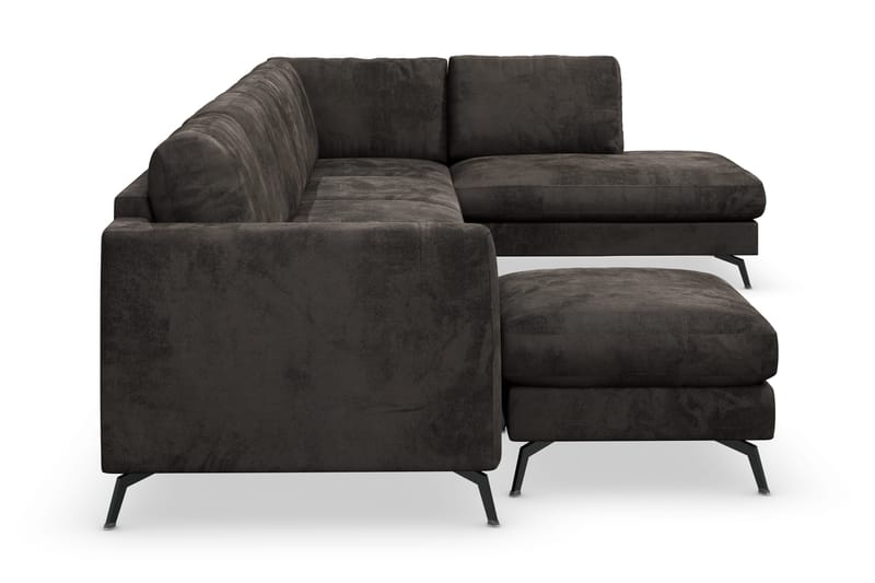 Ocean Lyx 6-seters Høyrevendt U-formet Sofa med Divan og Sjeselong + Fotskammel i Fløyel - Mørk grå - Møbler - Sofaer - Fløyelssofaer