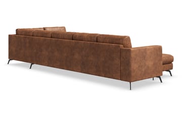 Ocean Lyx 6-seters Høyrevendt U-formet Sofa med Divan og Sjeselong + Fotskammel i Kunstlær - Brun - Møbler - Sofaer - Sofaer med sjeselong