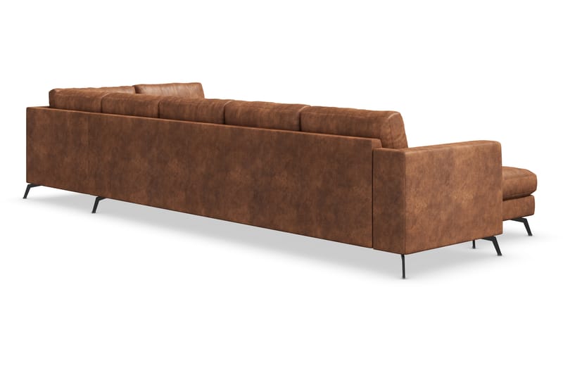 Ocean Lyx 6-seters Høyrevendt U-formet Sofa med Divan og Sjeselong + Fotskammel i Kunstlær - Brun - Møbler - Sofaer - Sofaer med sjeselong