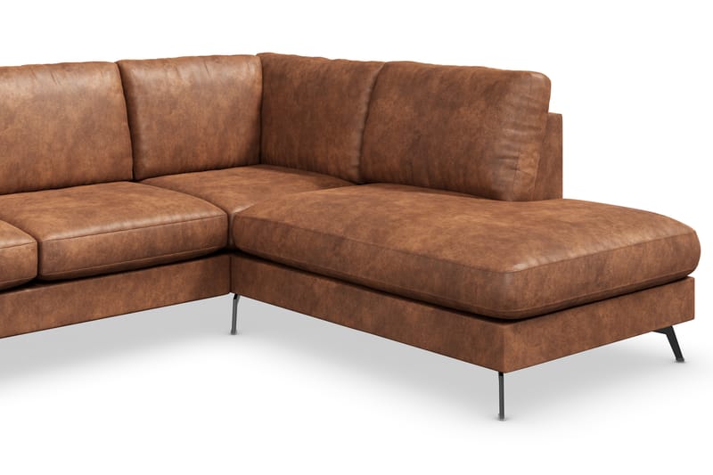 Ocean Lyx 6-seters Høyrevendt U-formet Sofa med Divan og Sjeselong + Fotskammel i Kunstlær - Brun - Møbler - Sofaer - Sofaer med sjeselong