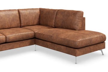 Ocean Lyx 6-seters Høyrevendt U-formet Sofa med Divan og Sjeselong + Fotskammel i Kunstlær - Brun - Møbler - Sofaer - Skinnsofaer