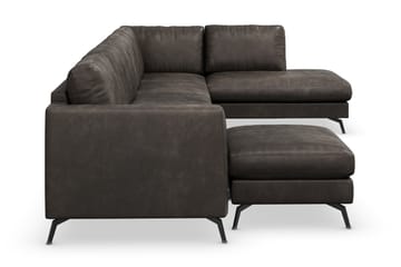 Ocean Lyx 6-seters Høyrevendt U-formet Sofa med Divan og Sjeselong + Fotskammel i Kunstlær - Mørk grå - Møbler - Sofaer - Sofaer med sjeselong
