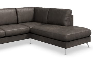 Ocean Lyx 6-seters Høyrevendt U-formet Sofa med Divan og Sjeselong + Fotskammel i Kunstlær - Mørk grå - Møbler - Sofaer - Sofaer med sjeselong
