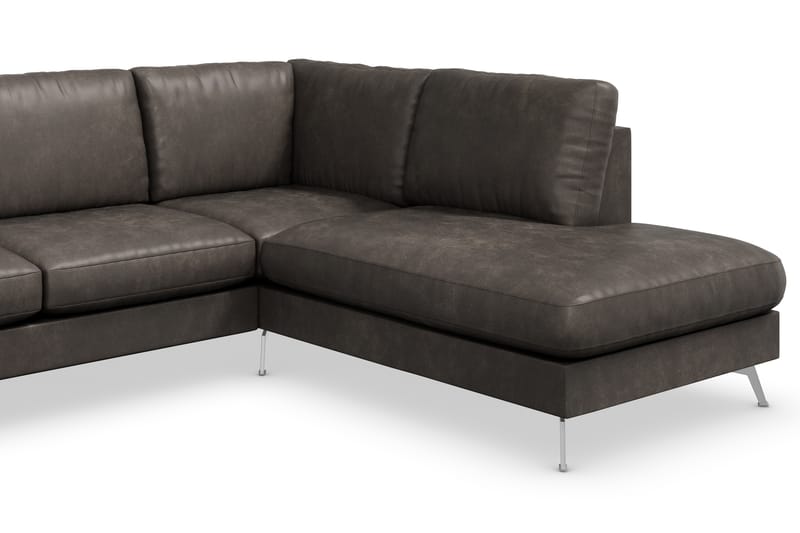 Ocean Lyx 6-seters Høyrevendt U-formet Sofa med Divan og Sjeselong + Fotskammel i Kunstlær - Mørk grå - Møbler - Sofaer - Sofaer med sjeselong