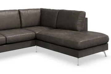 Ocean Lyx 6-seters Høyrevendt U-formet Sofa med Divan og Sjeselong + Fotskammel i Kunstlær - Mørk grå - Møbler - Sofaer - Skinnsofaer