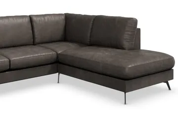 Ocean Lyx 6-seters Høyrevendt U-formet Sofa med Divan og Sjeselong + Fotskammel i Kunstlær - Mørk grå - Møbler - Sofaer - Skinnsofaer