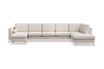 Ocean Lyx 6-seters Høyrevendt U-formet Sofa med Divan og Sjeselong + Fotskammel i Stoff - Beige - Møbler - Sofaer - U-sofa