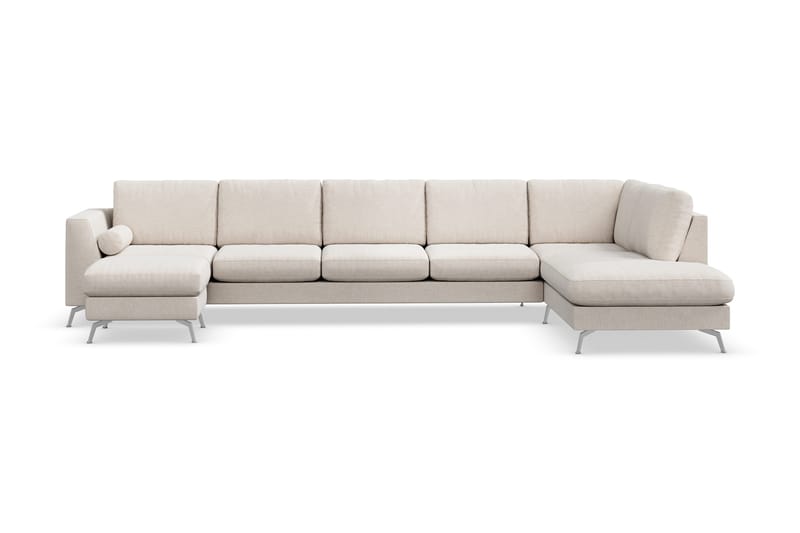 Ocean Lyx 6-seters Høyrevendt U-formet Sofa med Divan og Sjeselong + Fotskammel i Stoff - Beige - Møbler - Sofaer - U-sofa