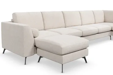 Ocean Lyx 6-seters Høyrevendt U-formet Sofa med Divan og Sjeselong + Fotskammel i Stoff - Beige - Møbler - Sofaer - U-sofa