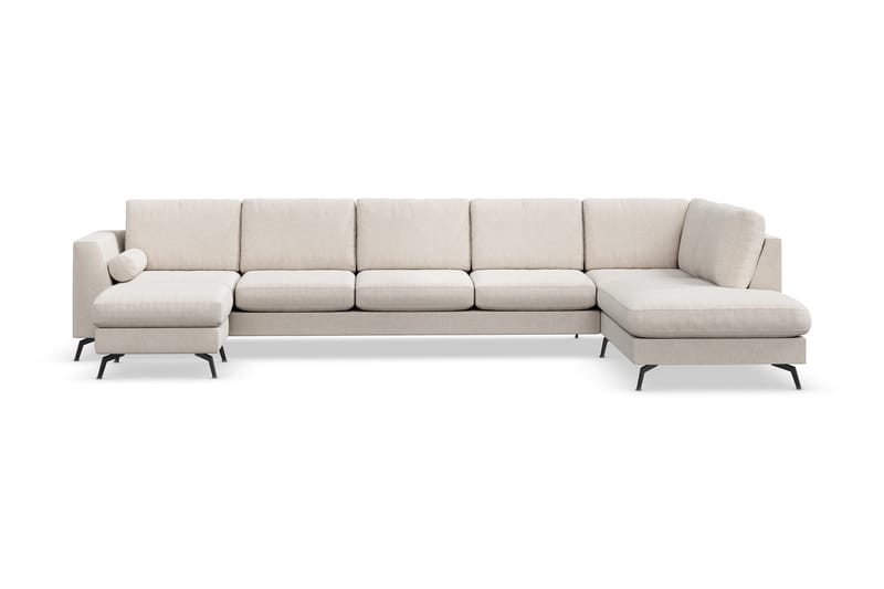 Ocean Lyx 6-seters Høyrevendt U-formet Sofa med Divan og Sjeselong + Fotskammel i Stoff - Beige - Møbler - Sofaer - Sofaer med sjeselong