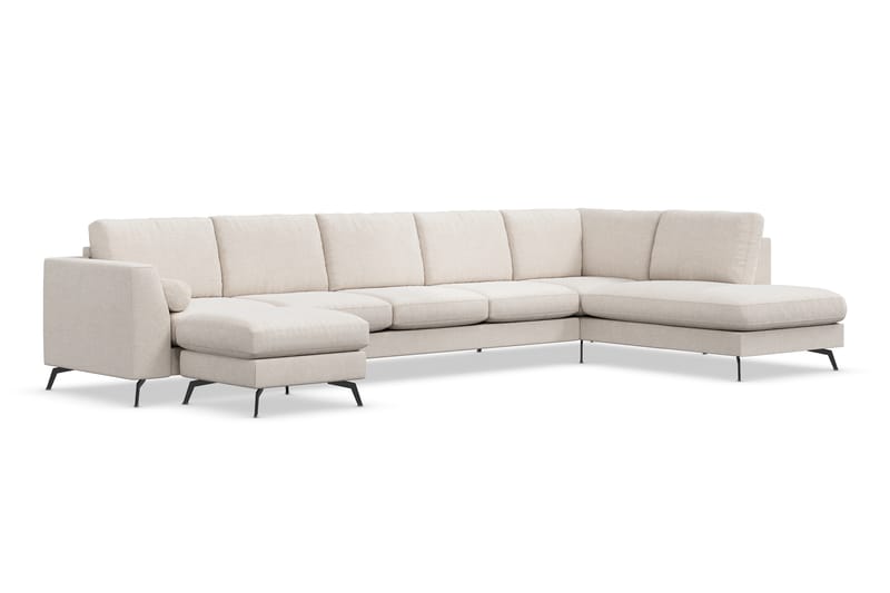 Ocean Lyx 6-seters Høyrevendt U-formet Sofa med Divan og Sjeselong + Fotskammel i Stoff - Beige - Møbler - Sofaer - Sofaer med sjeselong