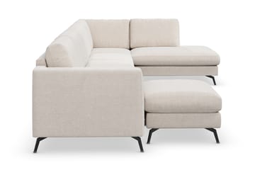 Ocean Lyx 6-seters Høyrevendt U-formet Sofa med Divan og Sjeselong + Fotskammel i Stoff - Beige - Møbler - Sofaer - Sofaer med sjeselong
