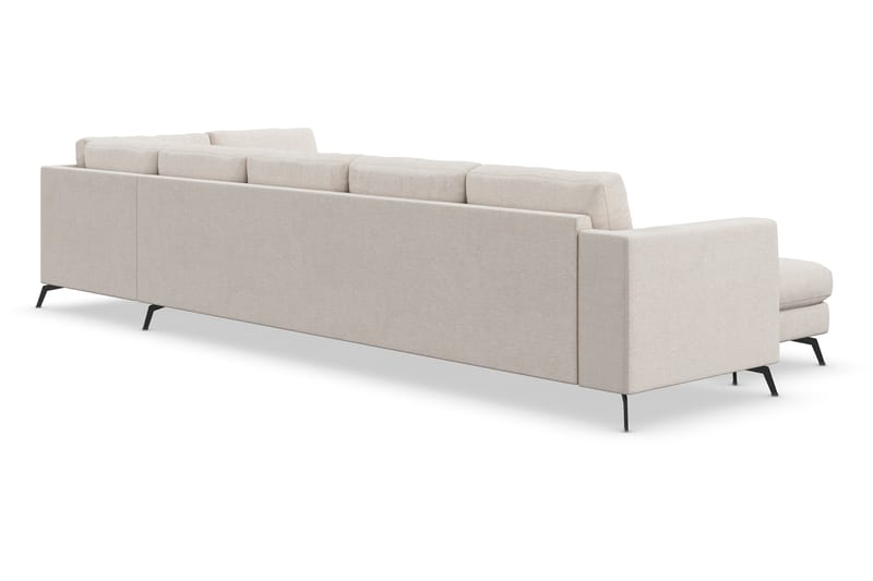 Ocean Lyx 6-seters Høyrevendt U-formet Sofa med Divan og Sjeselong + Fotskammel i Stoff - Beige - Møbler - Sofaer - Sofaer med sjeselong