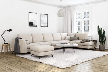 Ocean Lyx 6-seters Høyrevendt U-formet Sofa med Divan og Sjeselong + Fotskammel i Stoff - Beige - Møbler - Sofaer - Sofaer med sjeselong