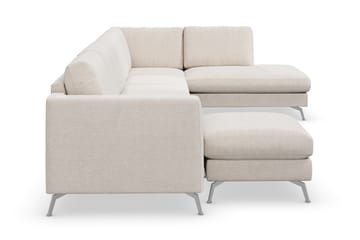 Ocean Lyx 6-seters Høyrevendt U-formet Sofa med Divan og Sjeselong + Fotskammel i Stoff - Beige - Møbler - Sofaer - Sofaer med sjeselong