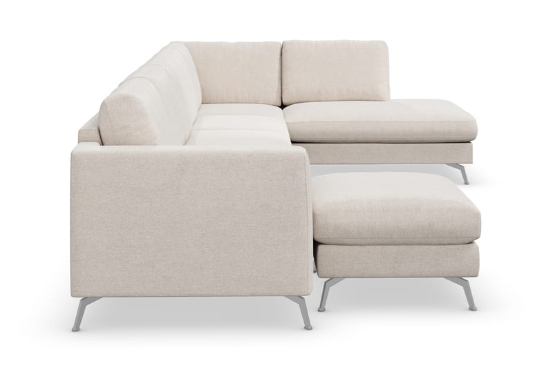 Ocean Lyx 6-seters Høyrevendt U-formet Sofa med Divan og Sjeselong + Fotskammel i Stoff - Beige - Møbler - Sofaer - Sofaer med sjeselong