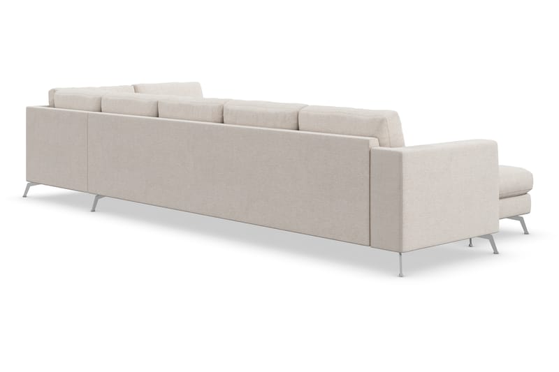 Ocean Lyx 6-seters Høyrevendt U-formet Sofa med Divan og Sjeselong + Fotskammel i Stoff - Beige - Møbler - Sofaer - Sofaer med sjeselong