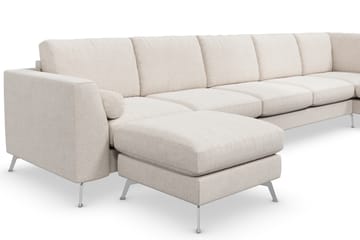 Ocean Lyx 6-seters Høyrevendt U-formet Sofa med Divan og Sjeselong + Fotskammel i Stoff - Beige - Møbler - Sofaer - Sofaer med sjeselong
