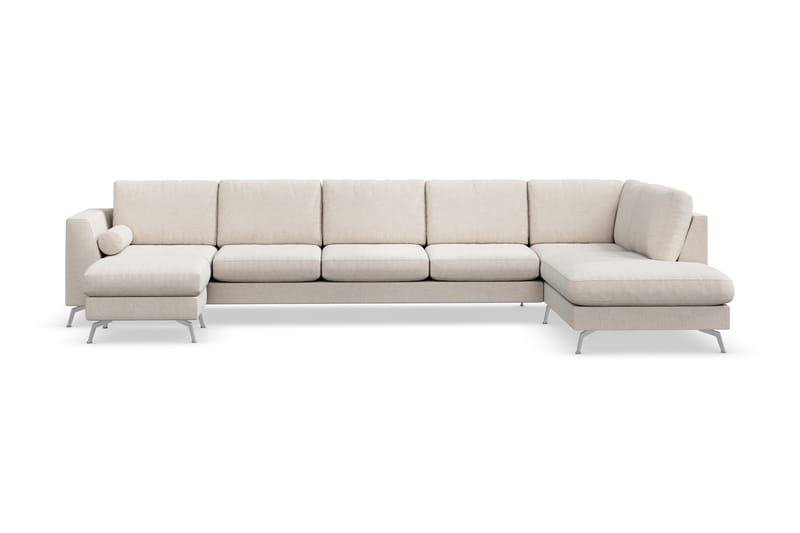 Ocean Lyx 6-seters Høyrevendt U-formet Sofa med Divan og Sjeselong + Fotskammel i Stoff - Beige - Møbler - Sofaer - Sofaer med sjeselong