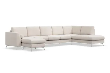 Ocean Lyx 6-seters Høyrevendt U-formet Sofa med Divan og Sjeselong + Fotskammel i Stoff - Beige - Møbler - Sofaer - U-sofa