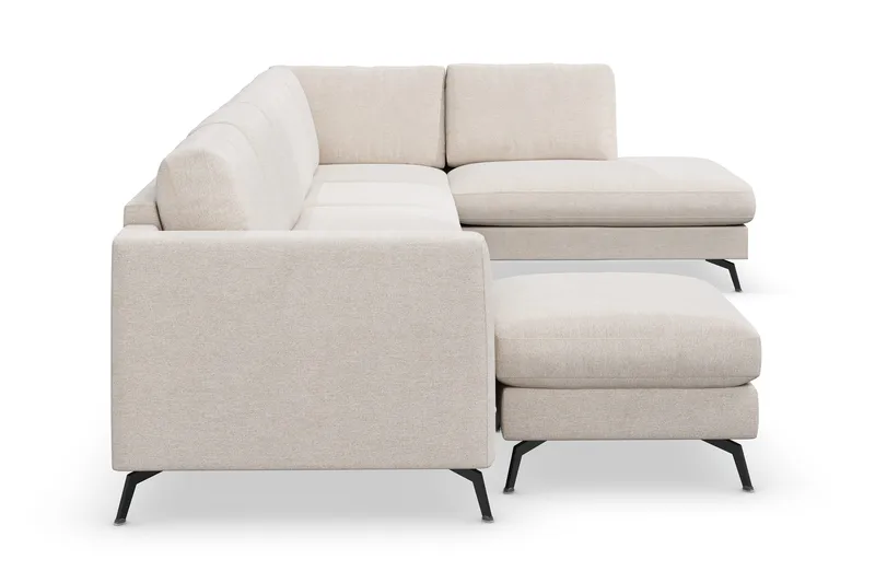 Ocean Lyx 6-seters Høyrevendt U-formet Sofa med Divan og Sjeselong + Fotskammel i Stoff - Beige - Møbler - Sofaer - U-sofa
