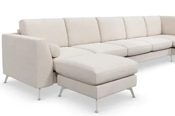 Ocean Lyx 6-seters Høyrevendt U-formet Sofa med Divan og Sjeselong + Fotskammel i Stoff - Beige - Møbler - Sofaer - U-sofa